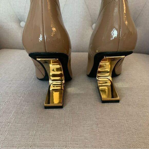 Jeffrey Campbell Compass Tan Patent and Gold Heel Pointed Toe Boots Size 5 - Picture 5 of 10